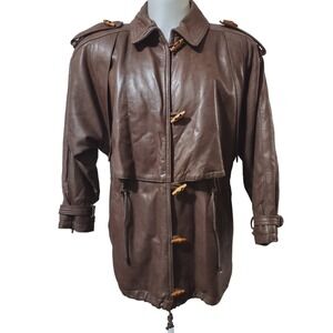 Vintage Leather Toggle Coat Size M Mens Gorpcore Brown Duster Jacket Made in USA